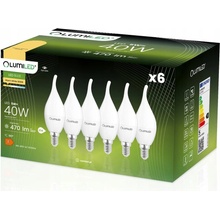 Lumiled 6x LED žárovka E14 PLAMEN 5W = 40W 470lm 3000K Teplá bílá 180°