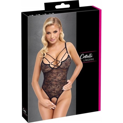 Cottelli Lingerie - Sexy krajkové body s proužky, černé