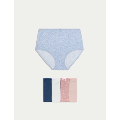 Marks & Spencer Бикини с висока талия и щампа от памук Lycra, 5 бр. Marks & Spencer син Marks & Spencer | Sin | ЖЕНИ | 12