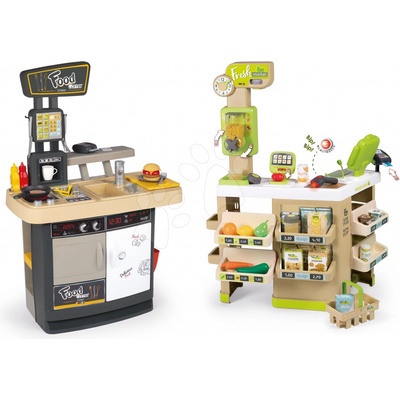 Smoby Food Corner set reštaurácia s kuchynkou obojstranná s obchodom Ovocie-Zelenina Organic Fresh Market