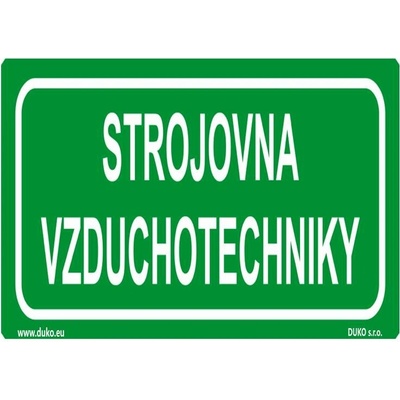 DUKO STROJOVNA VZDUCHOTECHNIKY Formát: 210 x 148 mm, Materiál: plast 0,5 mm, samolepící vinylová fólie