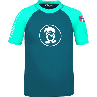 Trollkids Детска плажна тениска от ликра Trollkids Kid's Kvalvika T Sport shirt - Dark Mint / Petrol - размер 110 (EU) (704-1803-0114)