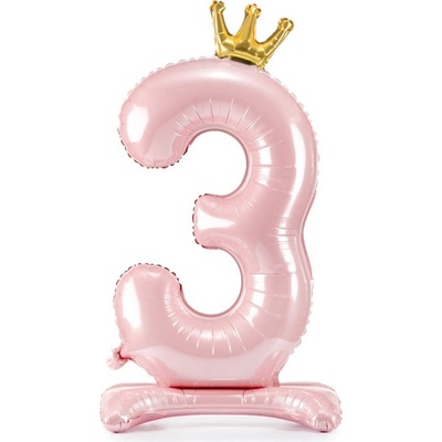 Partydeco Fóliový balónek č. 3 stojící 84cm růžový
