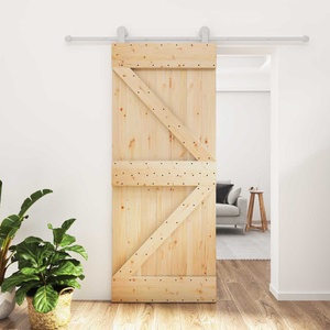 vidaXL Преплъзваща се врата Естествено и бяло 80 x 210 cm (3445023)