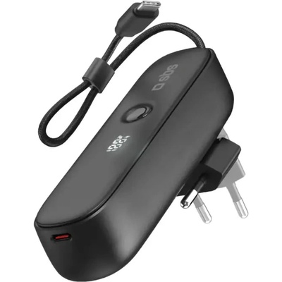 SBS Hybrid PD 20W 5000mAh Преносима батерия Powerbank с вграден кабел и сгъваем щепсел - Черен (TETRBB5000PD20)