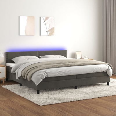 Petrashop 3134364 boxspring postel s matrací a LED tmavě šedá samet