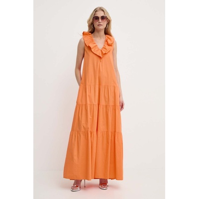 Silvian Heach Памучна рокля Silvian Heach в оранжево дълга разкроена (GPP24085VE)