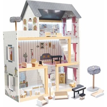 FunPlay 6201 Drevený domček pre bábiky s príslušenstvom 3 poschodia 78x62x27cm