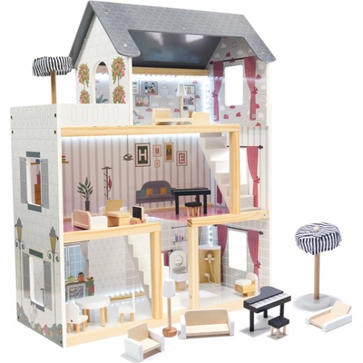 FunPlay 6201 Drevený domček pre bábiky s príslušenstvom 3 poschodia 78x62x27cm