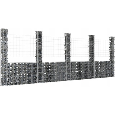 vidaXL Gabionový koš ve tvaru U s 5 sloupky železo 500 x 20 x 200 cm