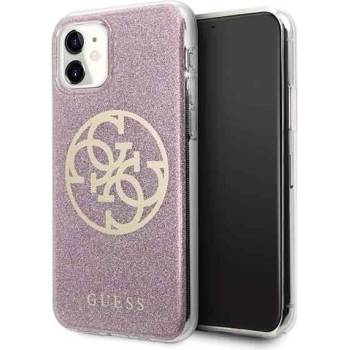 GUESS Circle Glitter 4G Case - дизайнерски кейс с висока защита за iPhone 11 (розов)