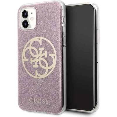 GUESS Circle Glitter 4G Case - дизайнерски кейс с висока защита за iPhone 11 (розов)