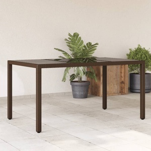 vidaXL Градинска маса със стъклен плот кафява 150x90x75 см полиратан (365534)