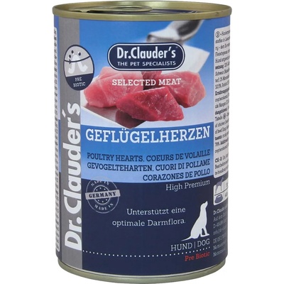 Dr.Clauder's Selected Meat Geflügelherzen /Pre Biotics/ - Консервирана храна за кучета с пилешки сърца, 2 броя х 400 гр