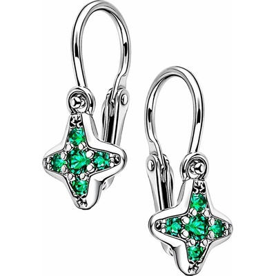 Zlaton Náušnice bílé zlato hvězda se zelenými kameny 1.4cm 0.95g O06102508506