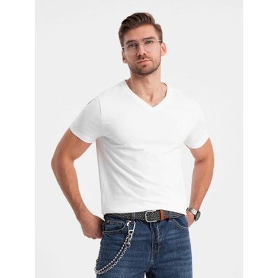 Trendy pánske biele tričko s V-výstrihom V1 TSCT-0106