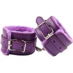 LateToBed Кожени белезници с пух "ruffy wrist purple