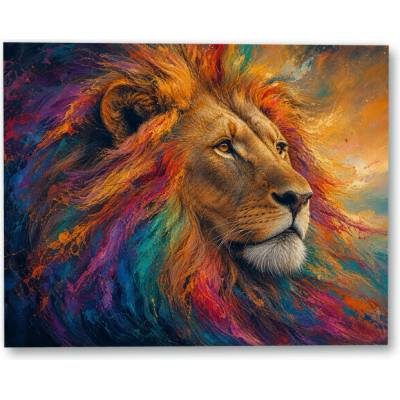 Plakát – Lev s pestrobarevnou hřívou 100 × 80 cm Bez rámu Bez rámu Ne