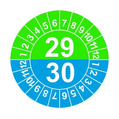 Grafiko | Kontrolní kolečko typ 22 - 2029/2030 zelená/modrá - Materiál fólie s ochrannou laminací, Rozměr aršík 30ks ⌀ 25mm