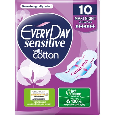 Everyday Sensitive Maxi Night Ultra Plus Дамски превръзки, 10 броя, Everyday
