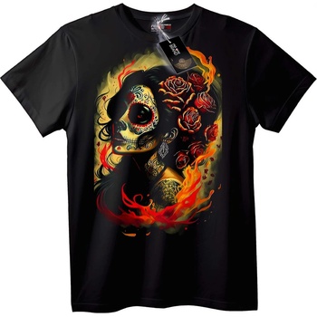 NOONEBRAND Тениска Череп и Рози Пламък - 2XL, White