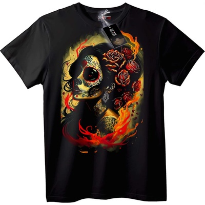 NOONEBRAND Тениска Череп и Рози Пламък - 2XL, White