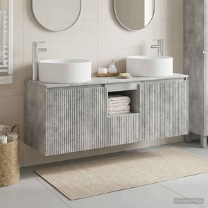 vidaXL Комплект шкафове за баня 3 бр. Бетонно сиво (3405740)