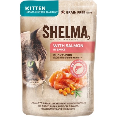 SHELMA Cat Kitten lososa a rakytník v omáčce 85 g