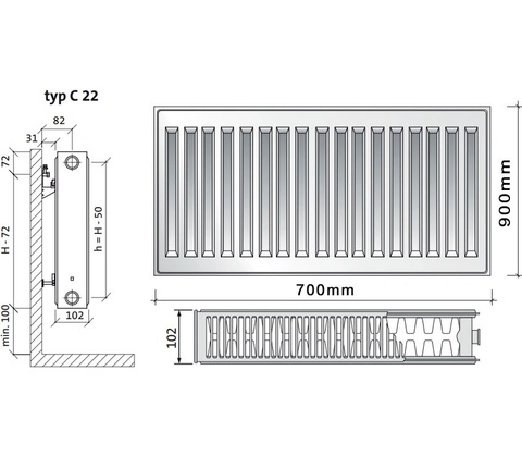 Purmo C22 900 x 700