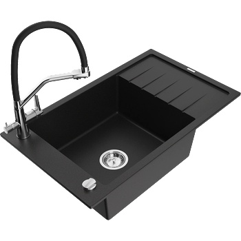Mexen Elias гранитна мивка с една камера с отцедник и кухненски смесител Duo, (6511-77-671701-07)