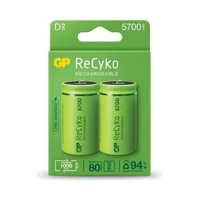 GP Batteries Акумулаторна Батерия GP R20 D 5700mAh NiMH Recyko 2 бр. в опаковка GP (GP-BR-570DHCB-EB2)