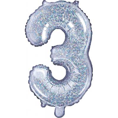 Balónek fóliový číslo "3" holografický 35 cm