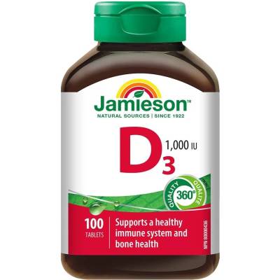 Jamieson Витамин D3, 1000 IU, 100 таблетки, Jamieson