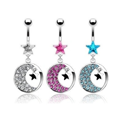 Šperky eshop piercing do pupíku půlměsíc se zirkony W40.06 růžová P