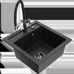 Mexen Vito гранитна мивка с 1 камера и кухненски смесител Duo, черен/златист (6503-75-671701-07-B)