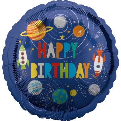 Amscan 43 cm fóliový balónek Happy Birthday Planety
