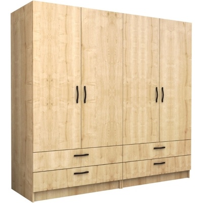 TopMebel Victoria четирикрилен гардероб от меламин в дъбов цвят 200×60×181 см