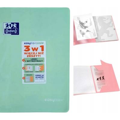 Oxford Zošit easyBook Pastel 3v1 PP A4 60L kockovaný s okrajom mix