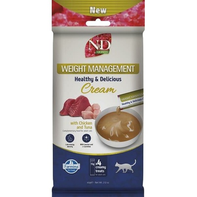 Farmina Creamy N&D Quinoa Cat Weight Management with Chicken & Tuna Adult maškrta pre mačky 60 g