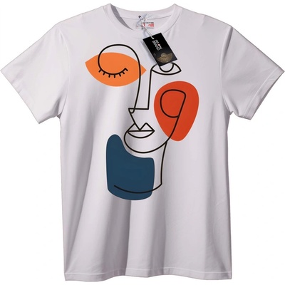 NOONEBRAND Тениска Абстрактно Лице Изкуство - 2XL, White