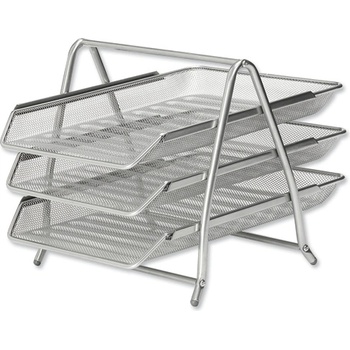 OFICA Поставка за бюро хоризонтална, метална, три нива, сива/сребриста