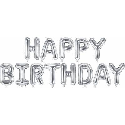 PARTYDECO Balón foliový nápis narozeniny HAPPY BIRTHDAY STŘÍBRNÝ silver 340 x 35 cm Balónek