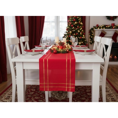 BBK Vánoční ubrus CHRISTMASSY červená/zlatá 40x140 cm