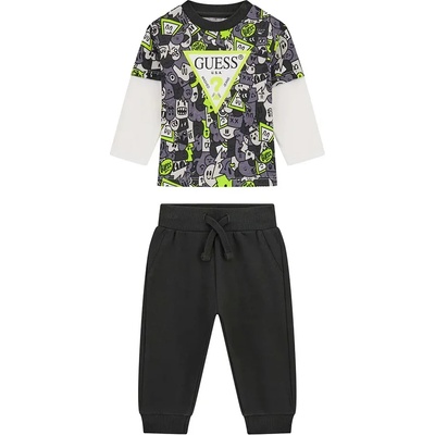 Guess Многоцветна блуза с електрикаво лого и графитен спортен панталон за бебe момчe Guess
