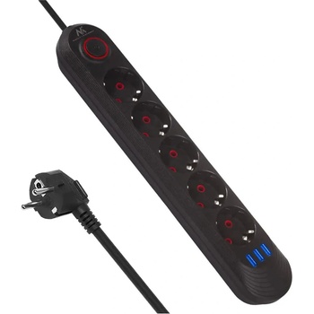Maclean Разклонител Maclean, удължител с 5 гнезда + 3xUSB, 110-240V AC 50/60Hz, 2.1A max 2500W, 1.5 м, черен, MCE395 B (MCE395 B)