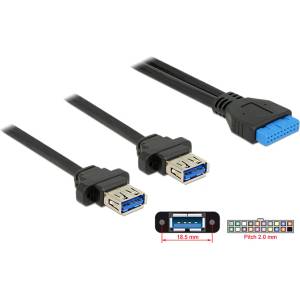 Delock Кабел Delock с USB 3.0 конектор, 2, 00 мм, 19-пинов, 2 x USB 3.0 тип A конектор