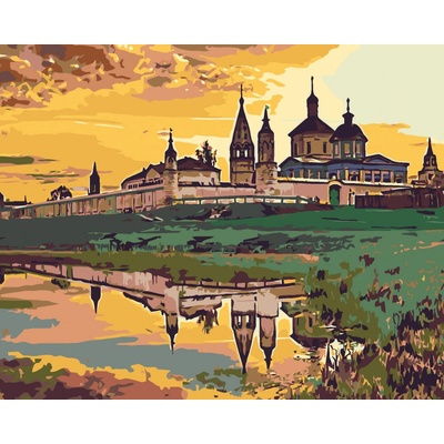 zuty Malování podle čísel Zámeček u vody a západ slunce 100 x 80 cm vypnuté plátno na rám