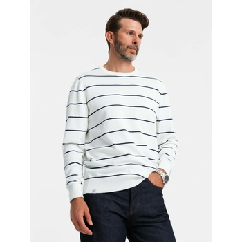 Ombre Clothing Мъжки небрежен пуловер с хоризонтални ивици Cream Ombre Clothing Ombre Clothing | Byal | МЪЖЕ | L