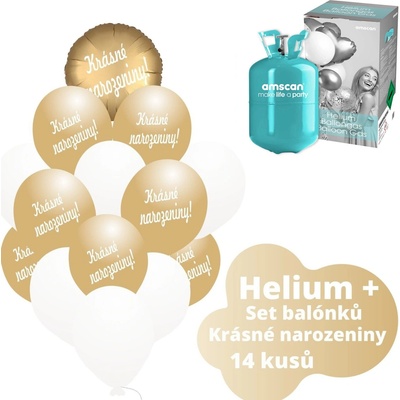 balonky.cz Helium set zlatý kruh + zlaté balónky KRÁSNÉ NAROZENINY