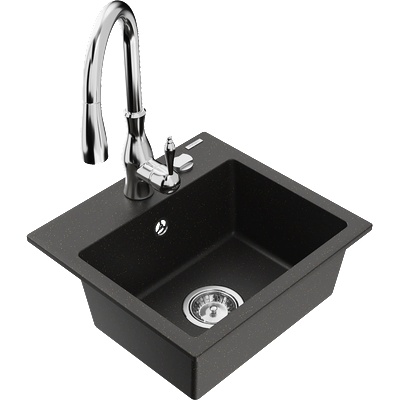 Mexen Milo гранитна мивка с 1 отделение с кухненски смесител Savita, черно/златисто металик - 6505-75-672601-00 (6505-75-672601-00)